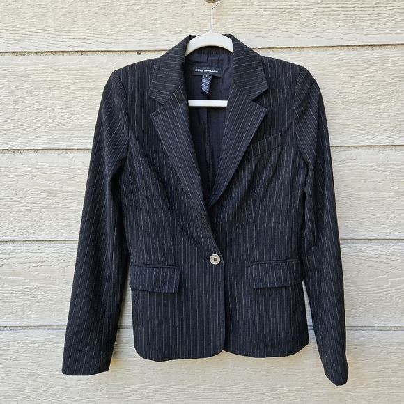 Club Monaco black pinstripe wool-blend single button blazer size 4 - Picture 1 of 7